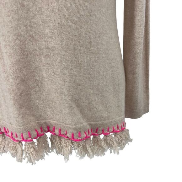 Sail To Sable Sweater Women M Tan Fringe Hem Pullover Soft Cashmere Preppy - Picture 2 of 7